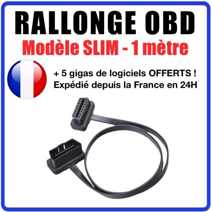 Rallonge OBD Slim - Modèle 1 mètre - Diagnostic Auto - Compatible avec Valises de Diagnostic - OBD2