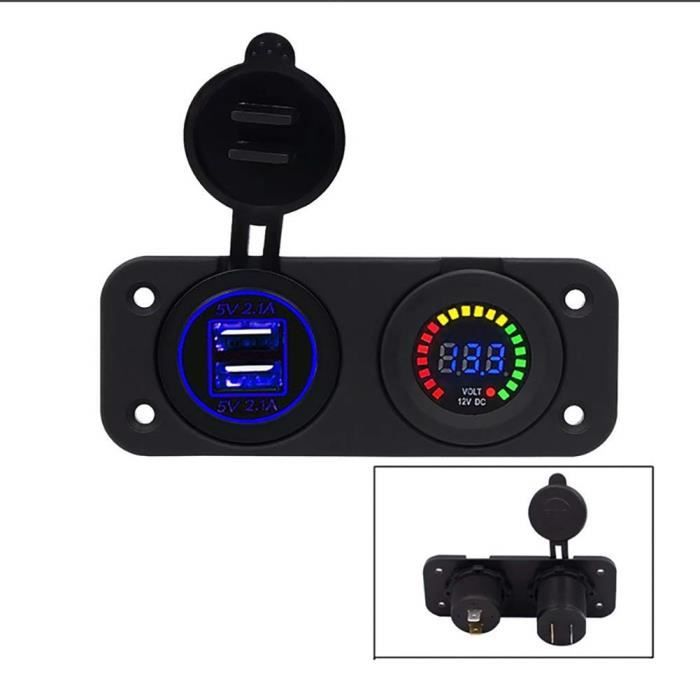 Prise USB Chargeur + LED Indicateur Charge Batterie Imperméable pour Voiture Moto Bateau 12V/4.2A