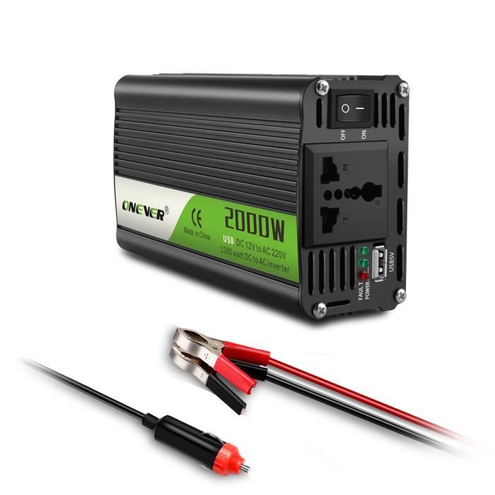 Inverseur de voiture 2000W 12V T0 220V Convertisseur de voiture Noir
