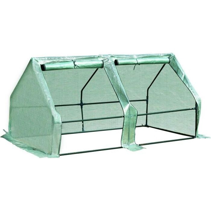 Mini serre de jardin serre à tomates 180L x 90l x 90H cm acier PE haute densité 140 g/m² anti-UV 2 fenêtres avec zip enroulables
