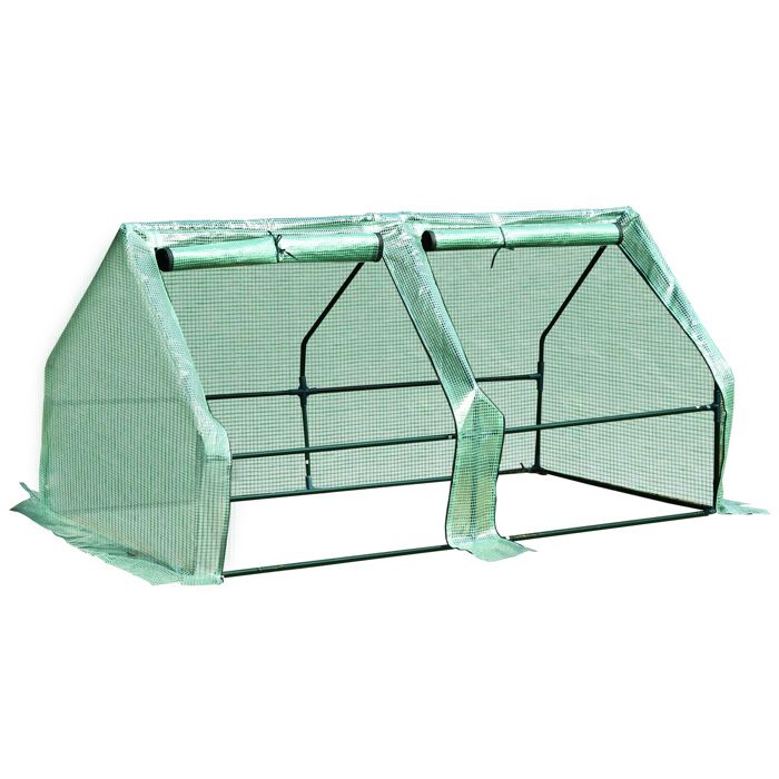 Mini serre de jardin serre à tomates 180L x 90l x 90H cm acier PE haute densité 140 g/m² anti-UV 2 fenêtres avec zip enroulables