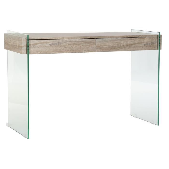 Console Meuble console en MDF tempéré naturel et verre trempé - Longueur 120 x Profondeur 40 x Hauteur 76 cm