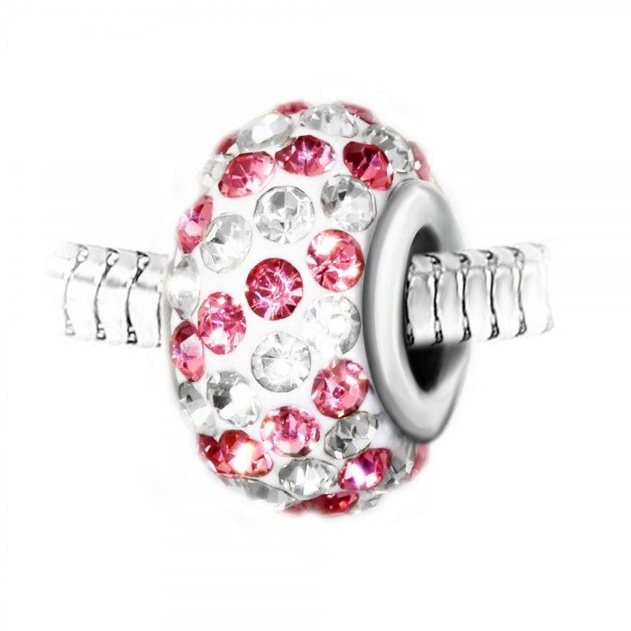 Charm perle pavé de cristaux roses et blancs et acier par So Charm