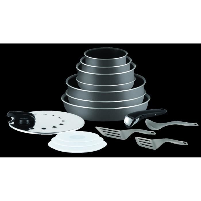 TEFAL L2048802 Batterie de cuisine 15 pièces INGENIO MINUTE - Gris anthracite
