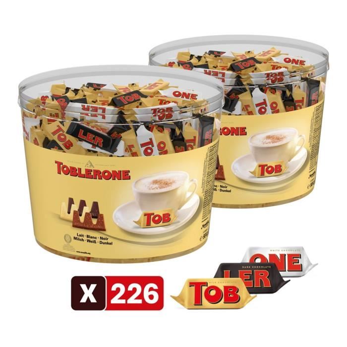 Toblerone - 2 Boites de 113 mini barres chocolatées - Assortiment Mini Toblerone : Chocolat au Lait, Chocolat Noir, Chocolat Blanc