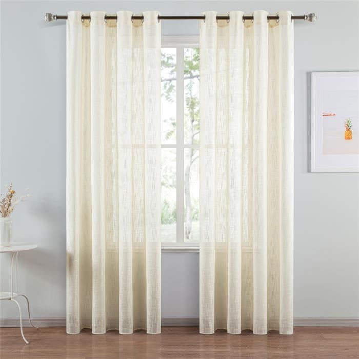 Rideau Voilages en Lin Beige 140x220 cm - pour Salon Chambre Moderne - 2pcs - Topfinel