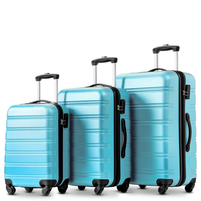 ABS Set de 3 Valises Rigides Légeres à 4 Roues Pivotantes à 360°, Bagage Cabine 55cm+ 65cm