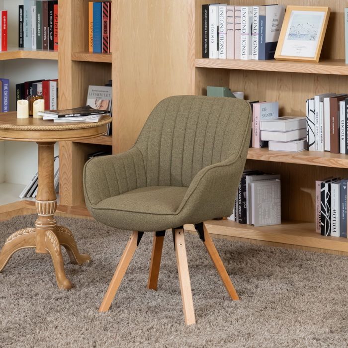 MEUBLES COSY Fauteuil de Bureau Rotatif Tissu Vert et Pied en Bois de Hêtre Style Scandinave CARSON MEUBLES COSY Fauteuil de Bureau Rotatif Tissu Vert et Pied en Bois de Hêtre Style Scandinave CARSON