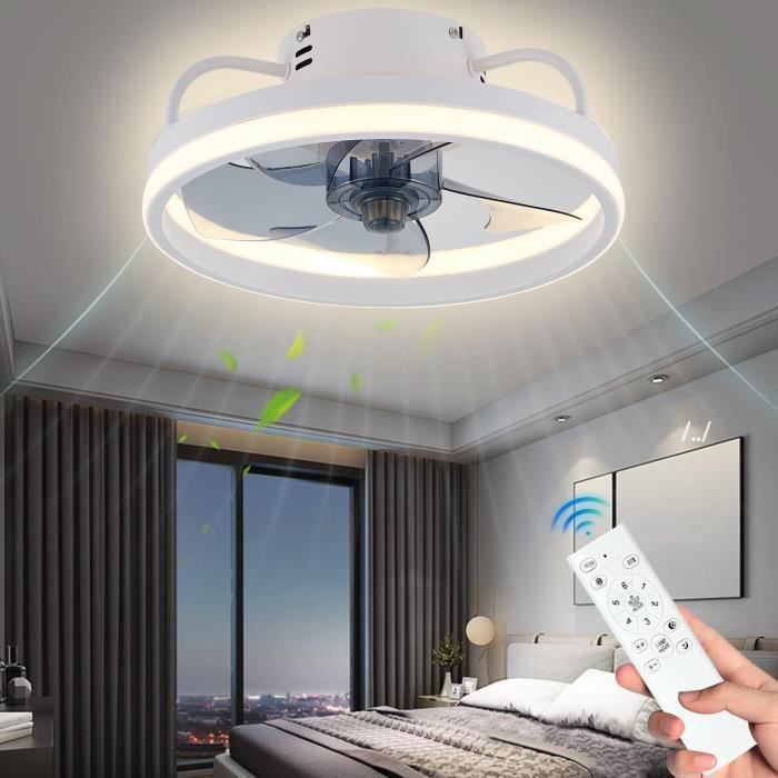 Ventilateur De Plafond 6 vitesses Fan Silencieux Dimmable 3 Couleurs avec Télécommande Ventilateur Plafonnier -blanc #17 - Lpnove