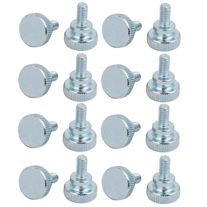 Lot De 8 Vis à Tête Moletée M6 X 25mm - Pointe Plate, Entièrement Filetées, Couleur Argent/bleu