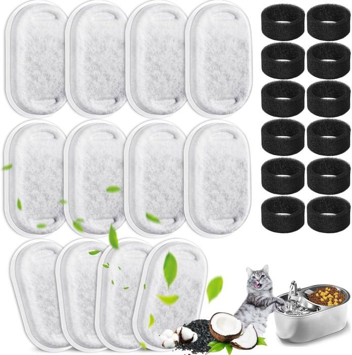 Comparer les prix de Filtre Fontaine Chat,Goldoars Filtre pour Fontaine A Eau pour Chat 24 Packs,Filtre à Charbon 12PCS Et Une éPonge en Mousse 12PCS