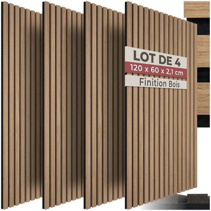 Lot De 4 Panneaux Acoustiques En Bois Véritable - 120x60 Cm - Isolation Phonique Et Décoration Murale Moderne