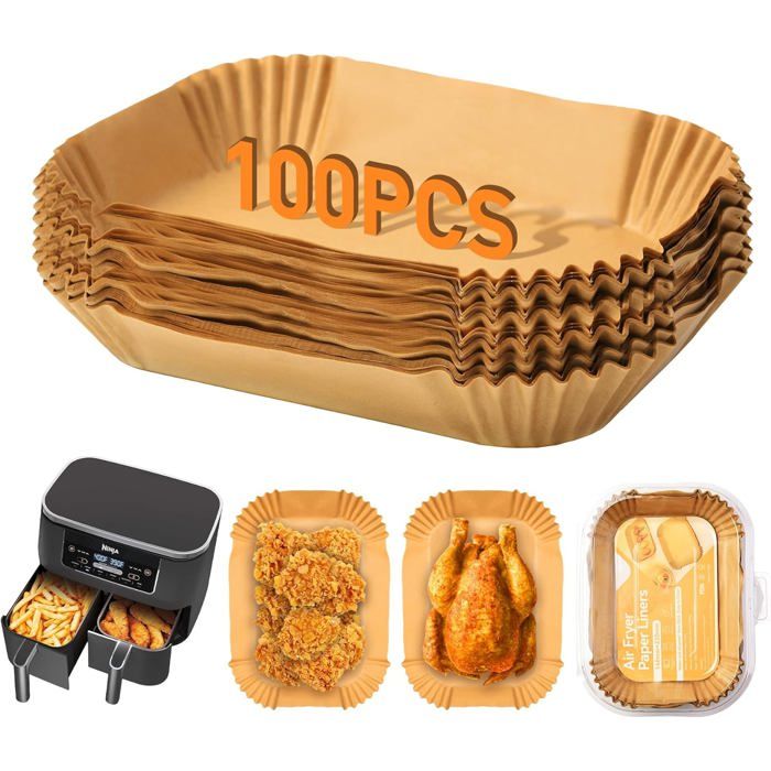 200 Papiers Cuisson Pour Ninja Air Fryer - 20,5x14cm, Rectangulaires, Sans BPA