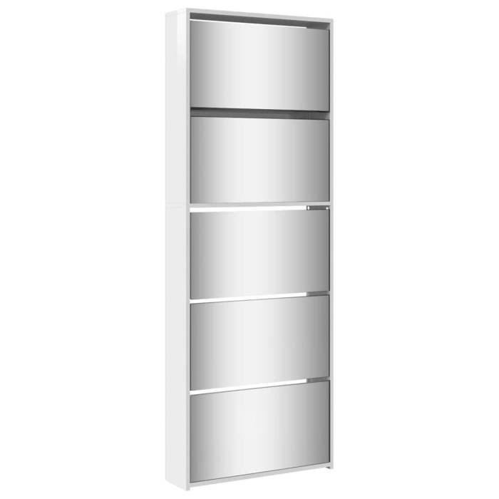Armoire chaussures/Meuble de rangement Contemporain miroir 5niveaux blanc brillant 63x17x1695cm（5504660）ZKY