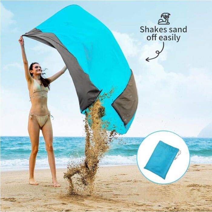 Laufunjoy Tapis De Plage Imperméable 200 X 210 Cm – Lot Avec 4 Piquets, Mousqueton Et Sac De Rangement – Anti-sable, Pour Camping, Randonnée, Pique-nique