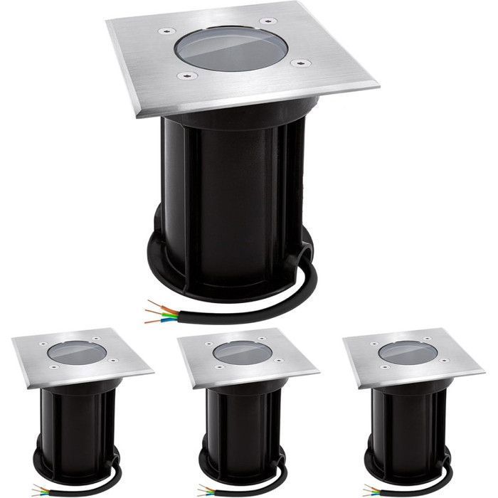 Lot 4 Spots Encastrable de Sol Carré Inox 304 Exterieur - IP65 GU10 - pour gardin（Ampoule non incluse）