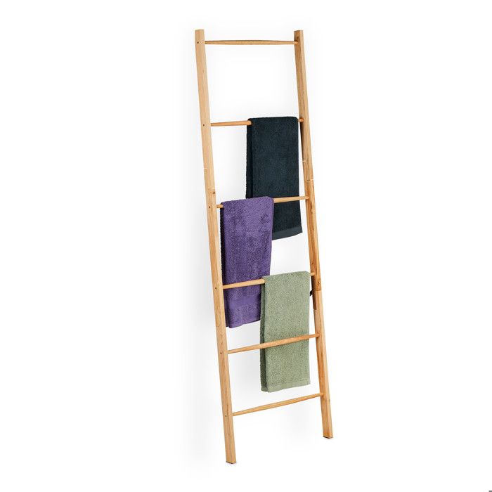 Relaxdays échelle porte-serviettes 6 barres serviettes vêtements HxL : 170 x 55 cm salle de bain bois nature