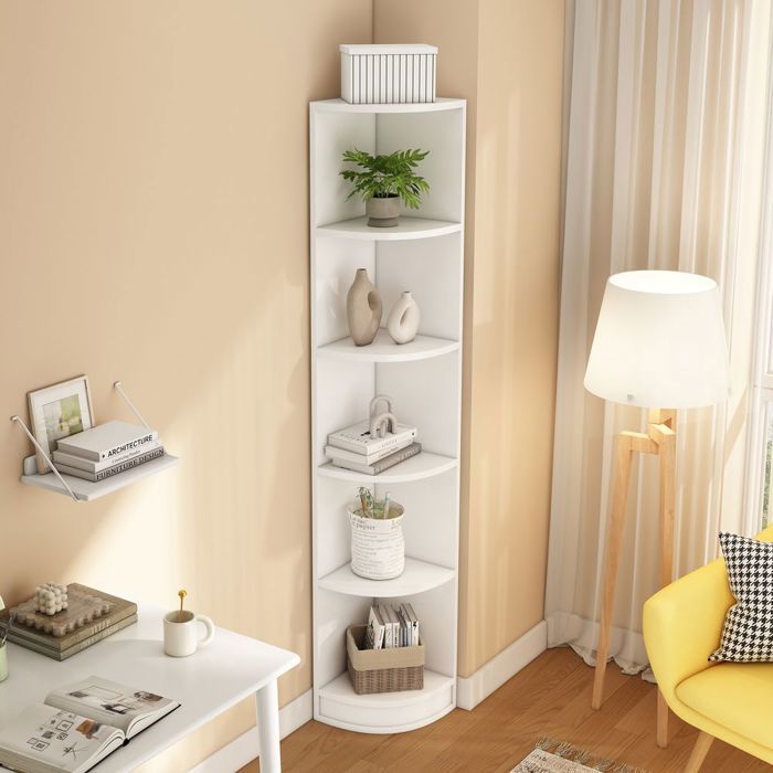 Bibliothèque dangle MDF 5 niveaux grande capacité étagère de rangement Blanc Bibliothèque dangle MDF 5 niveaux grande capacité étagère de rangement Blanc