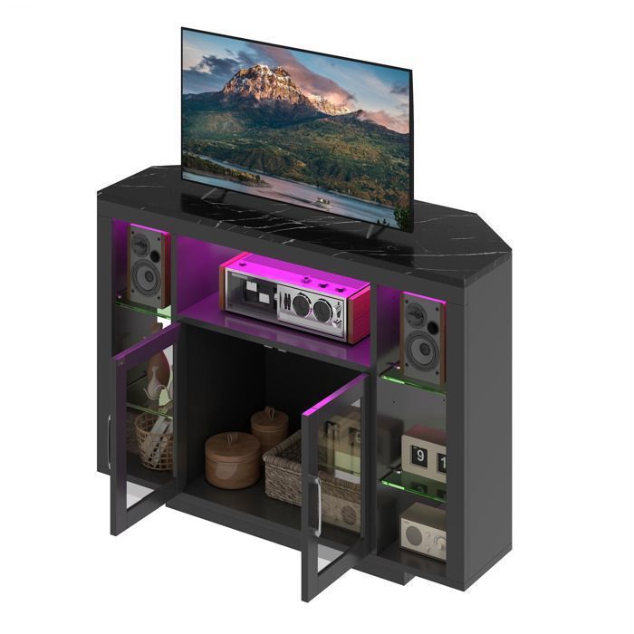 YITAHOME Meuble TV dAngle 100 cm LED RGB Support TV jusquà 39 Pouces 7 Étagères Ouvertes Gaming Salon Chambre