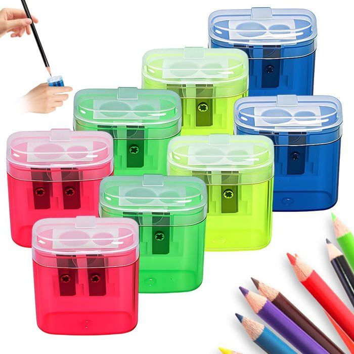 VONJUMA Lot 4 Taille-Crayons Avec Gommes - Manuel Coloré Avec Réservoir Pour Étudiants