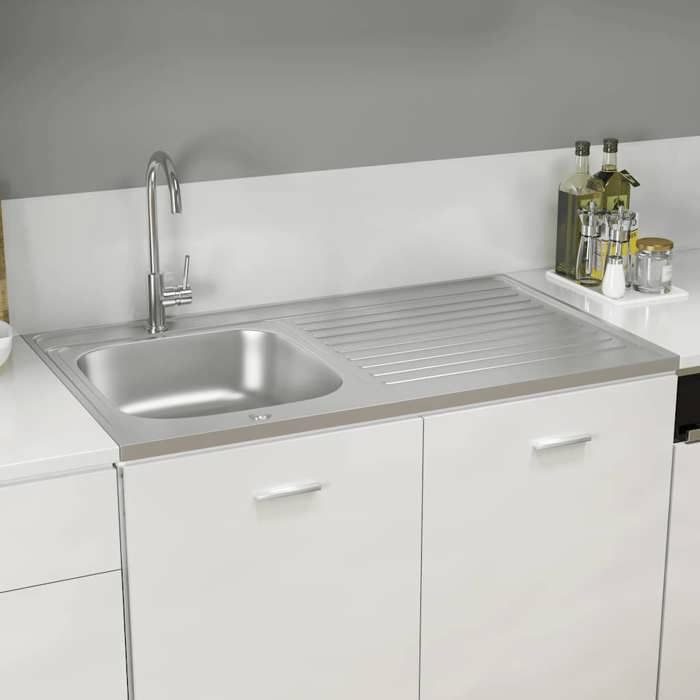 HSF®Jeu dévier de cuisine - 1 bac - Résistance à la chaleur jusquà 280 ° C - et égouttoir argenté 1000x600x155mm inox cvk27996