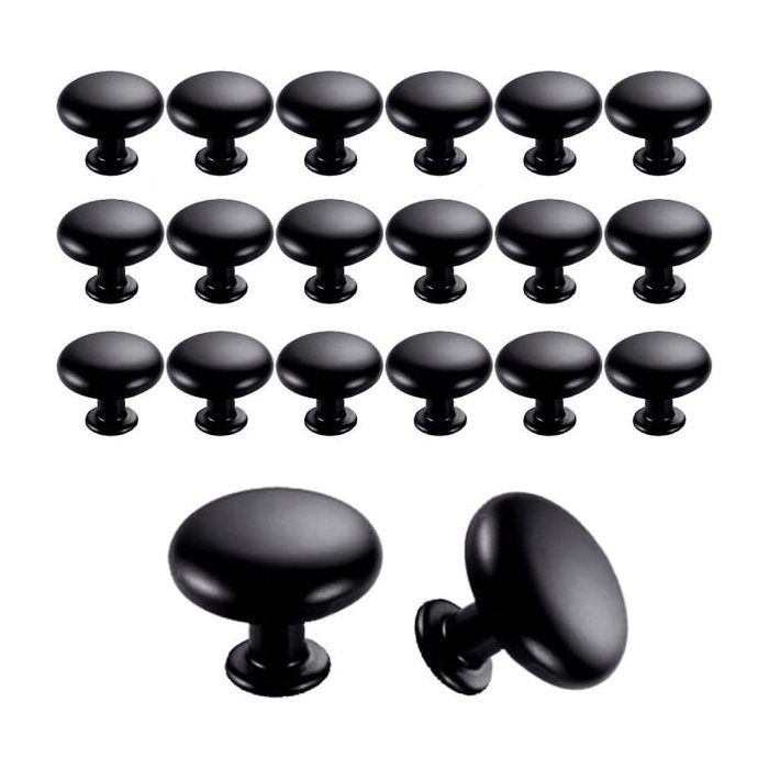 Lot de 20 boutons de porte et de tiroir de 30 mm style vintage pour armoires de cuisine (noir)