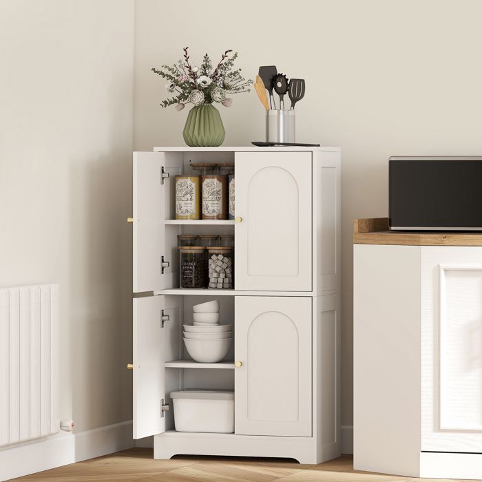 Buffet cuisine meuble cuisine rangement avec 4 portes cintrées et 2 étagères réglables 60 x 30 x 110 cm blanc