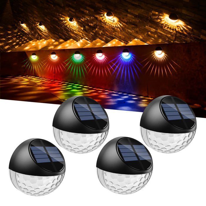 Lampe Solaire-Lot De 4 LED Lampes Solaire Applique Murale Extérieur IP65 Étanche Éclairage Mural