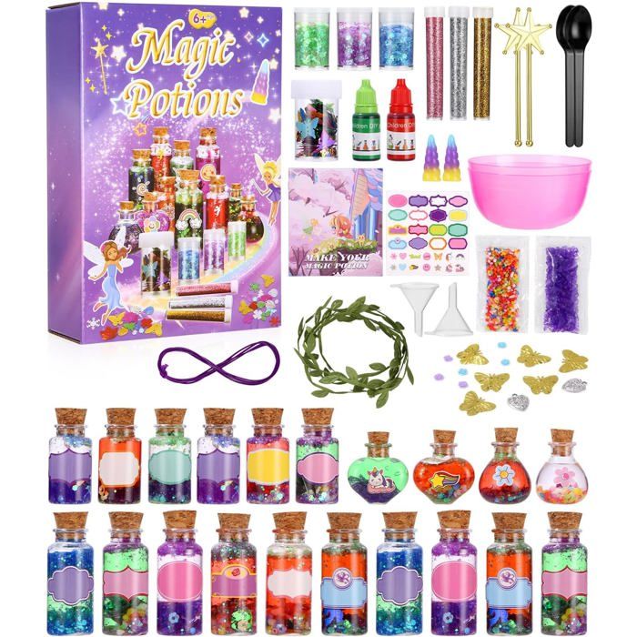 BUOAZR Set Potion Magique – 20 Bouteilles, Cornes De Licorne, Cristaux, Livre – DIY Enfant 8-12 Ans, Cadeau