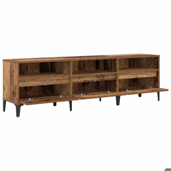NEUF Armoire TV - Marron - Meuble TV - TABLE TV - Bois Ancien 150x30x45 cm - Bois dingénierie et fer TT5455