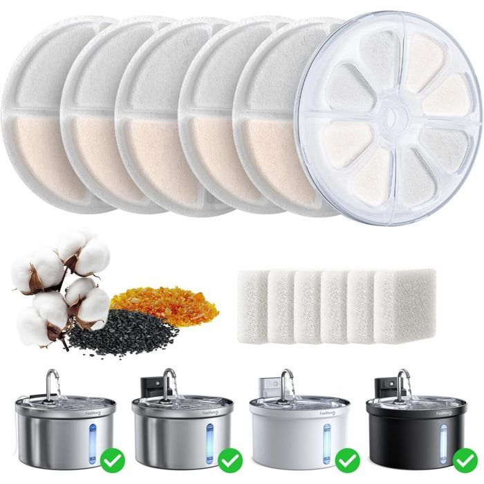 Kit Rechange Fontaine à Chat : 6 Filtres + 1 Boîtier ABS + 6 Éponges Pompe à Eau - Hygiénique et Complet
