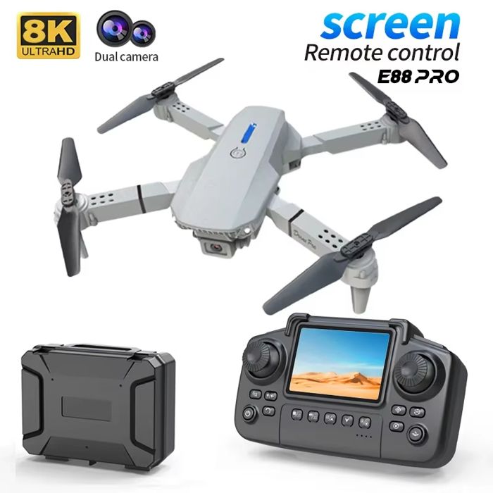 4K HD double caméra 12.5 pouces grand écran télécommande E88gt Drone avec photographie aérienne système de Écran daffichage 8K gris