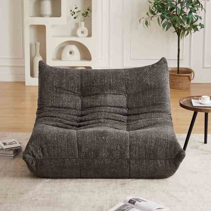 Canapé 2 Places en Chenille - Fauteuil Lounge au Sol avec Mousse à Mémoire (Gris)