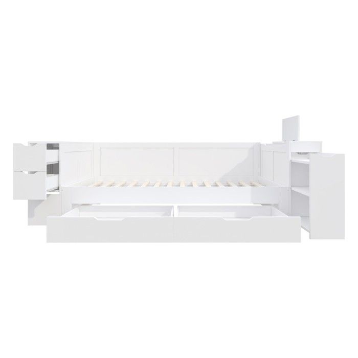 Lit enfant 90x200 multifonctionnel banquette-lit blanc avec rangements tiroirs étagère et table de chevet Sans Matelas Lit enfant 90x200 multifonctionnel banquette-lit blanc avec rangements tiroirs étagère et table de chevet Sans Matelas
