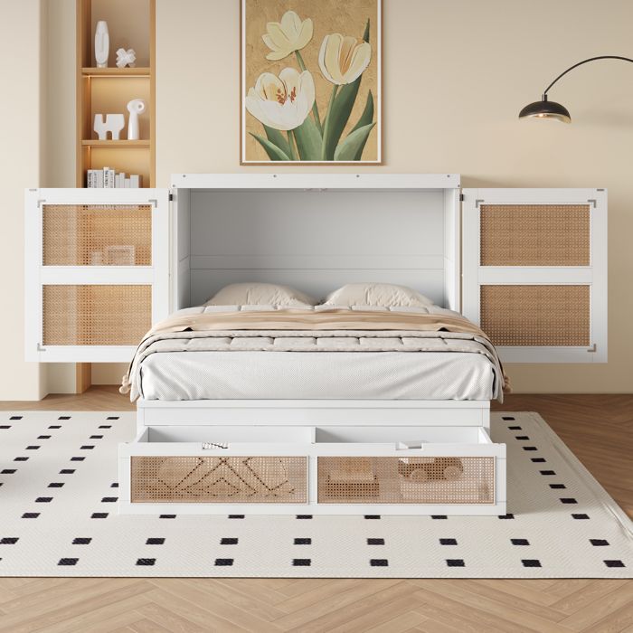 Lit escamotable 140 x 200 cm avec tiroirs Blanc Maisentiel