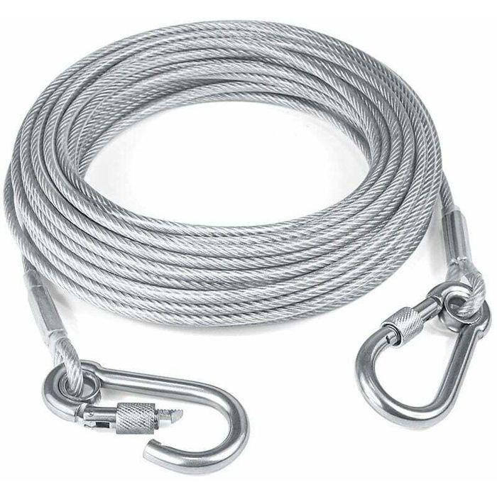 Câble dattache pour chien - MICH - 15 m - Robuste - Acier inoxydable - 5 mm de diamètre - Jusquà 250 lb