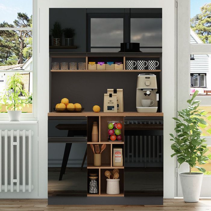 Armoires Cuisine Moderne Buffet Cuisine avec Étagères Réglables Tiroirs Poignées en Métal Meuble de Rangement 105×45×185cmNoir