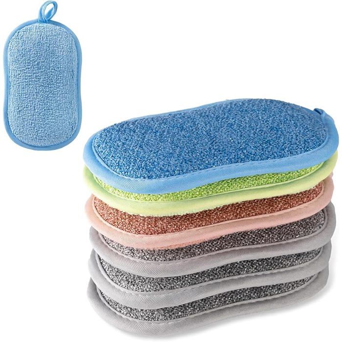 6 Eponge Magique à Vaisselle lavables en Microfibre éponges Eponge reutilisable Lavable Un côté Rugueux et Un côté Doux pour