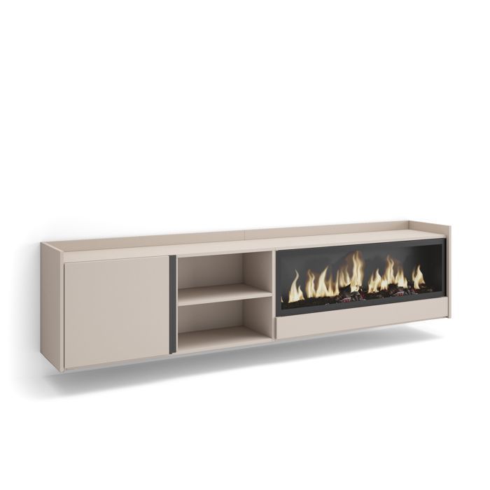 Meuble TV Banc Télé 212x35x50cm Pour les TV jusquà 80 Cheminée électrique XXL Suspendu Mural Beige RF4524