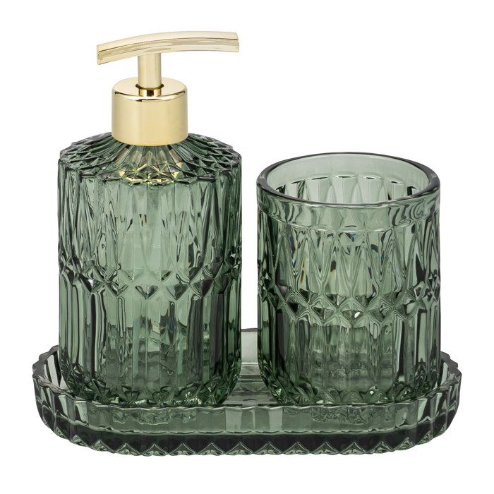 eluno Ensemble daccessoires de salle de bain BURANO 3 pièces en verre vert
