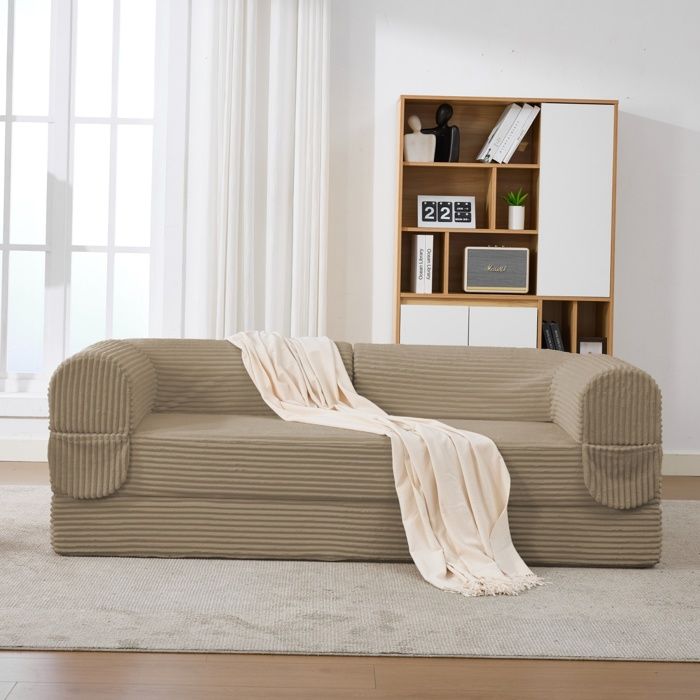 Bladez - Canapé convertible 2 places en tissu corduroy Canapé-lit Canapé compressé pour petit espace – Marron