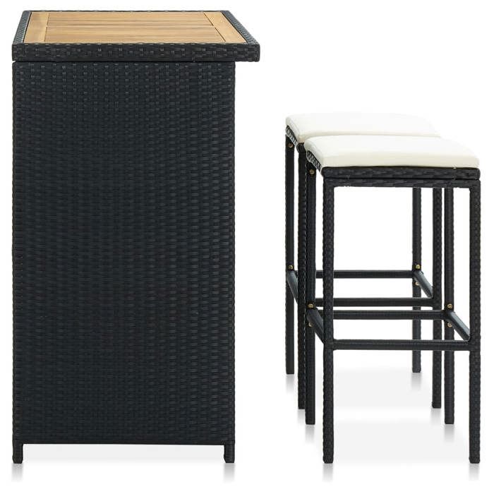 Ensemble de bar - vidaXL - Table repas - 3 pièces - Résine tressée acier et acacia massif - Noir 443utv13l