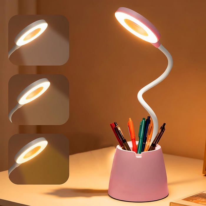 Lampe De Bureau Lampe Bureau Enfant À Intensité Variable 3 Modes DÉclairage Porte-Stylo Et Support Pour Téléphone Intégrés L