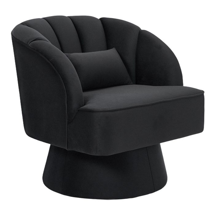 Fauteuil de salon - Fauteuil pivotant. rotatif 360° en tissu avec coussin Noir - L 70 x P 70 x H 70 cm - Salon/chambre/coin lecture