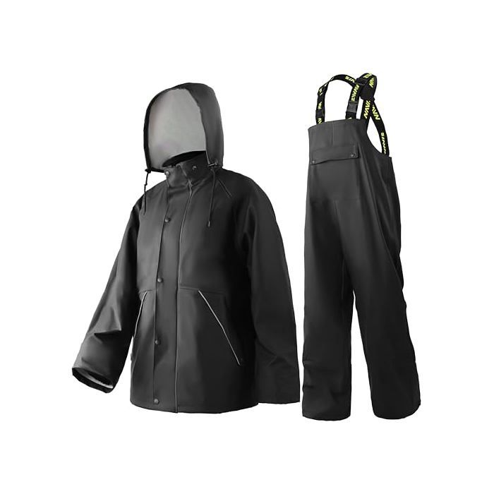 Combinaison de Pluie imperméable homme Tenue de travail résistante avec veste et pantalon idéale - Noir Profond - Taille
