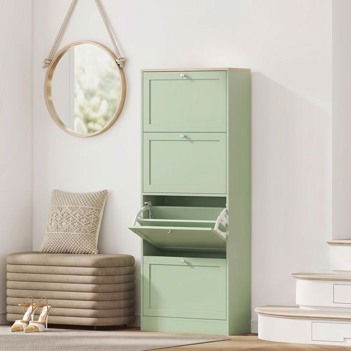 Meuble à chaussures 24 paires armoire à chaussures avec 4 tiroirs rabattables étagères réglables 60x235x153cm vert
