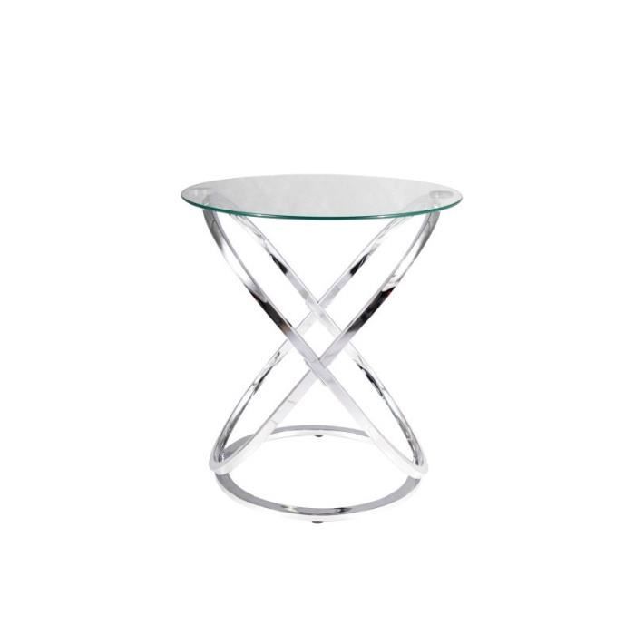 tables d'appoint - table d'appoint ronde design en verre et pieds chromés - d 52 x h 56 cm transparent