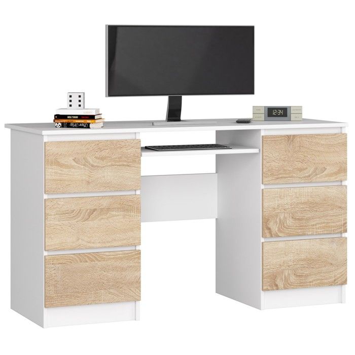 Bureau dordinateur AKORD A11 Blanc 135 cm 6 tiroirs façade Chêne Sonoma 135x50x77 cm Bureau dordinateur AKORD A11 Blanc 135 cm 6 tiroirs façade Chêne Sonoma 135x50x77 cm