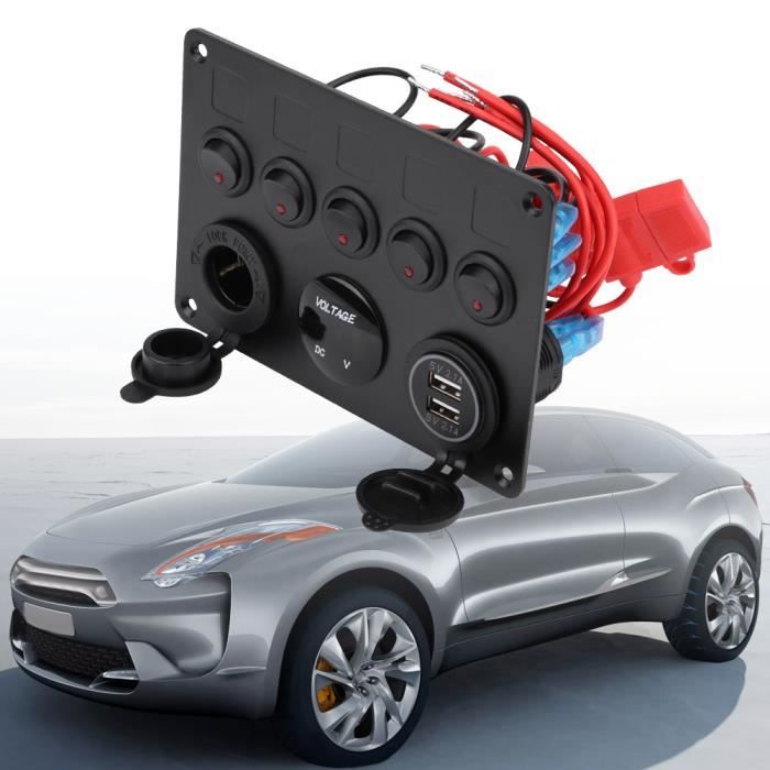 Panneau Aluminium 2 Interrupteurs Greluma – Voltmètre + Double USB 4.2A, étanche IP65, Pour Voiture/bateau
