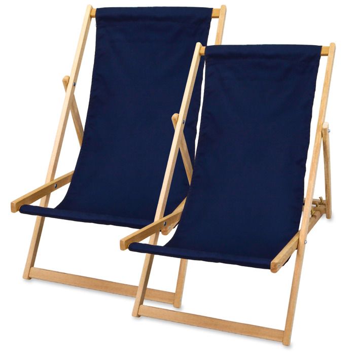 Chaise chilienne bois - longue bois jardin pliable toile transat chilienne exterieur chaise avec accoudoir Bleu foncé 2 pièce